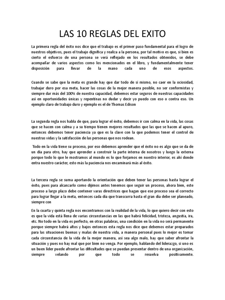 10 Reglas para Alcanzar el Éxito | PDF | Felicidad | Planificación