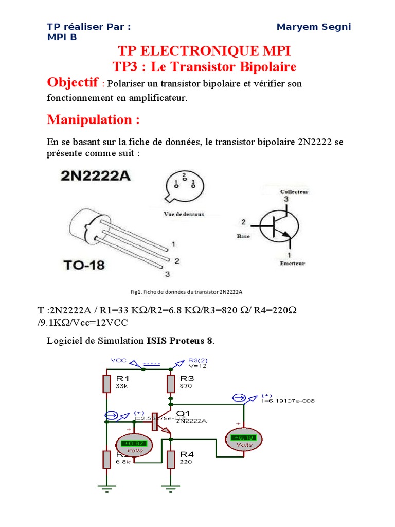 TP sur le Transistor Bipolaire 2N2222 | PDF