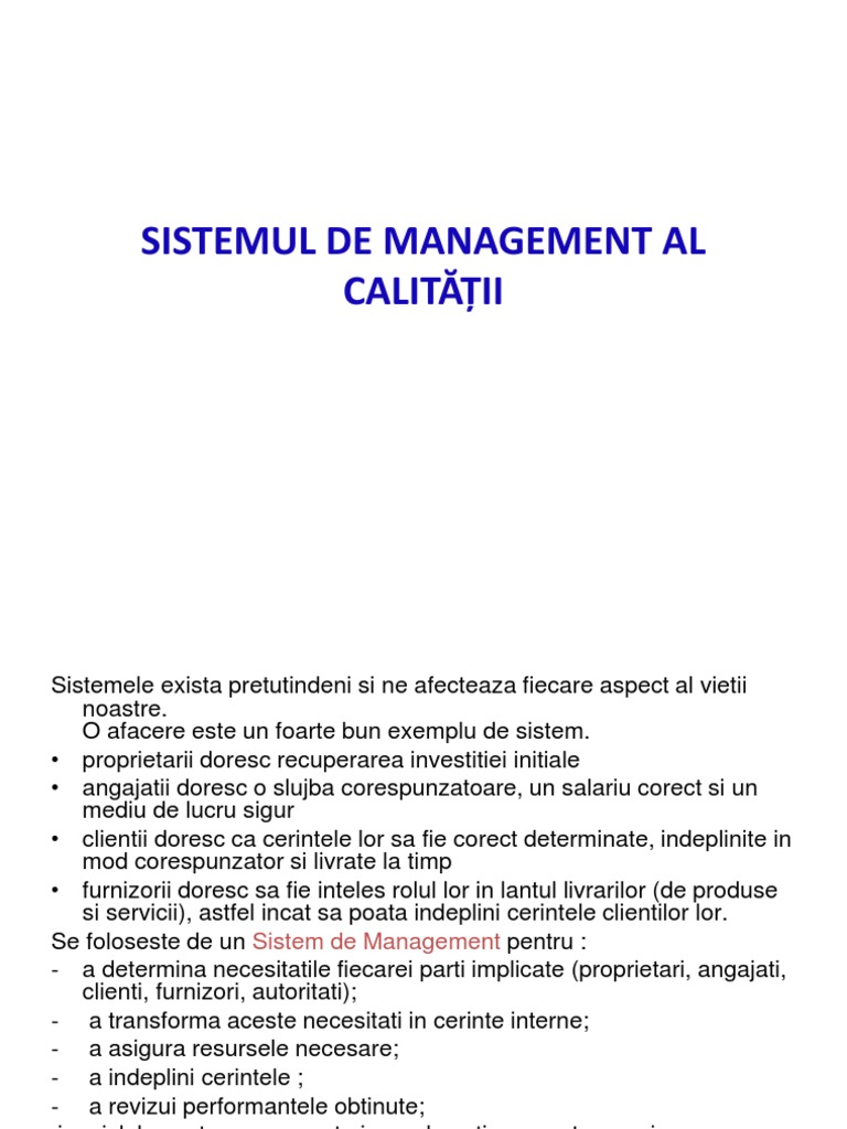 Sistemul de Management Al Calității | PDF