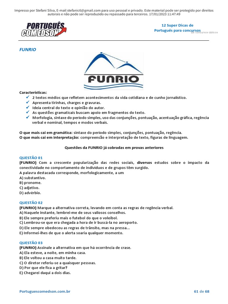 Funrio: 12 Super Dicas de Português para Concursos | PDF | Pronome ...