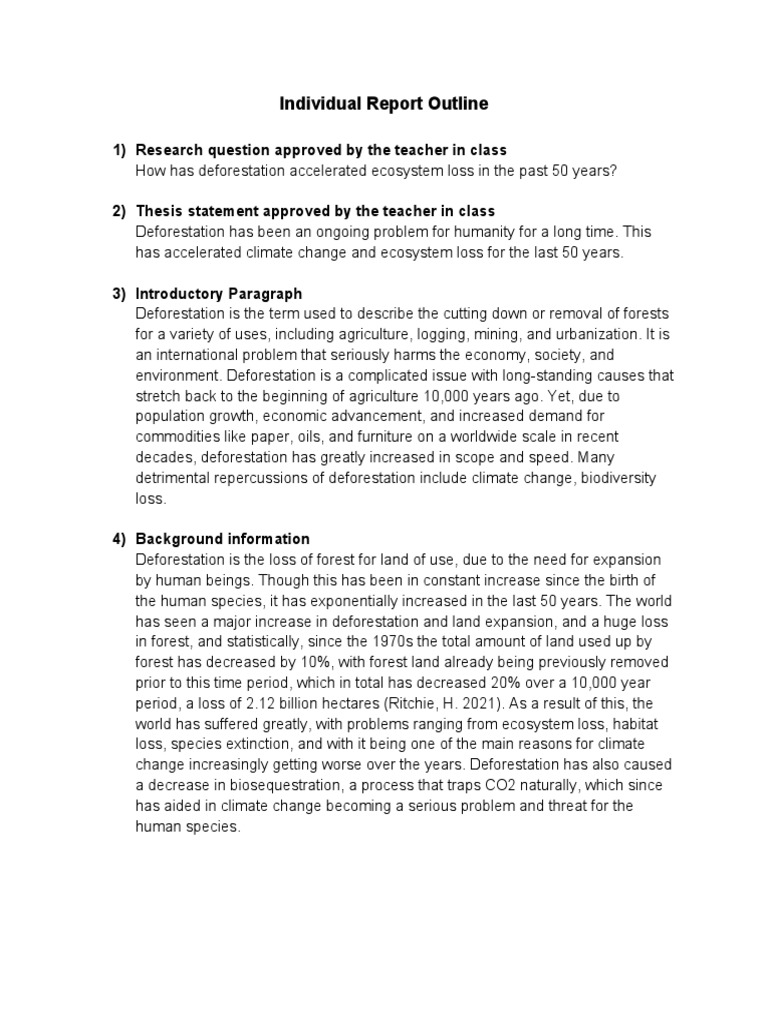 Individual Report Outline PDF Deforestation Habitat Destruction