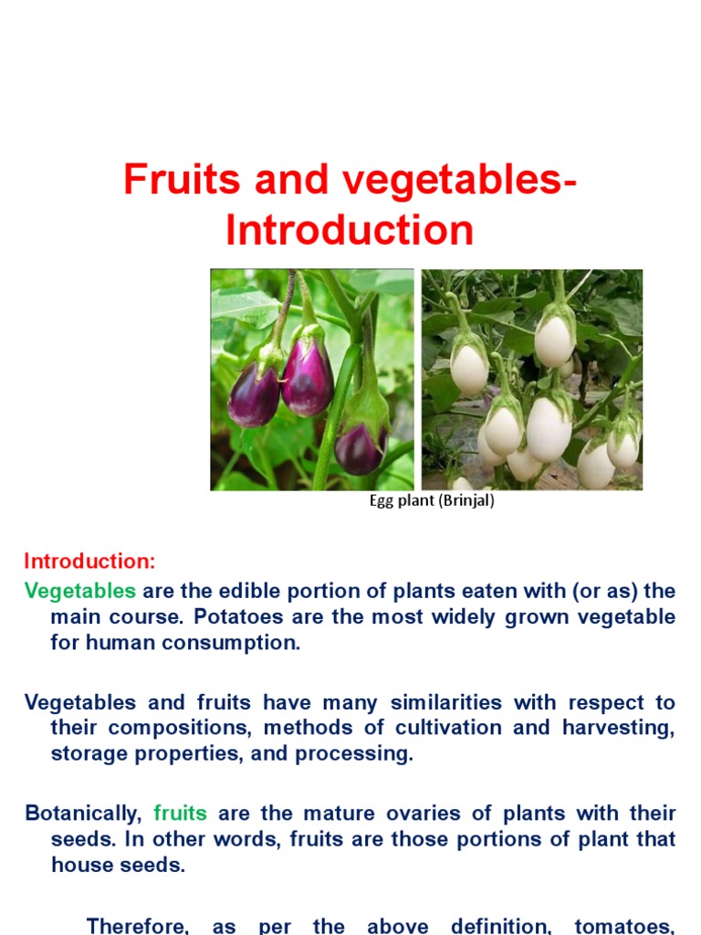 Fruits and Vegetables Introduction PDF Vegetables Tissue (Biology)