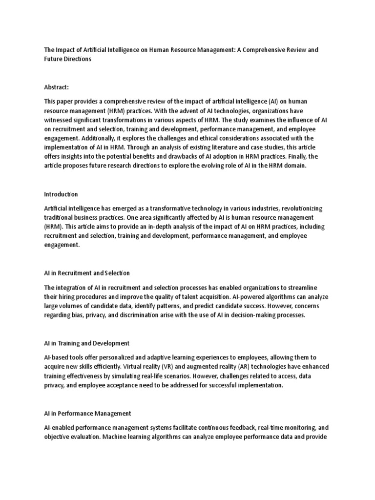 The Impact Of Artificial Intelligence On Human Resource Management