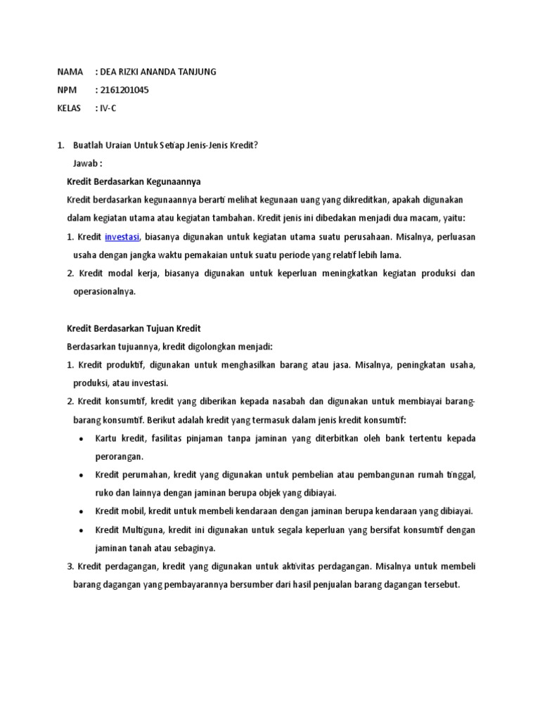 Jenis-Jenis Kredit dan Analisis 5C 7P | PDF | Pengelolaan Keuangan & Uang
