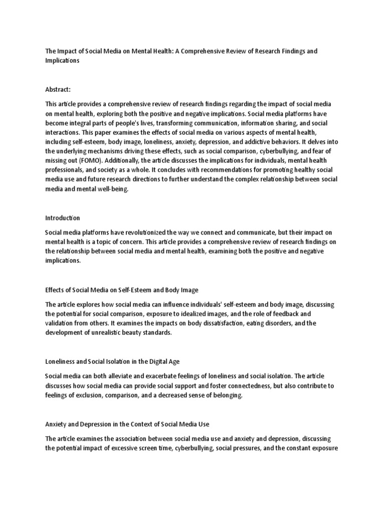 Social Media's Impact on Mental Health | PDF | Social Media | Popular ...