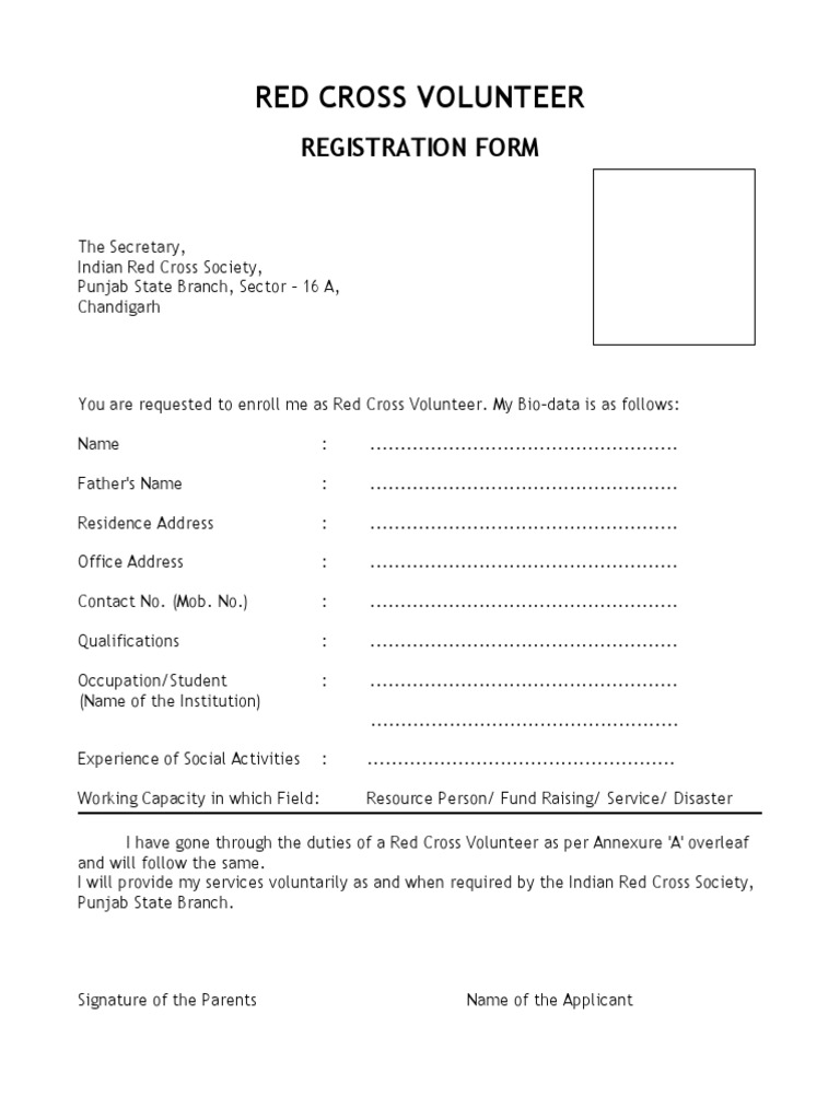 Red Cross Volunteer: Registration Form | PDF | International Red Cross ...