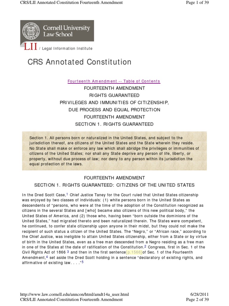 Fourteenth Amendment Citizenship Rights | PDF | Fourteenth Amendment To ...
