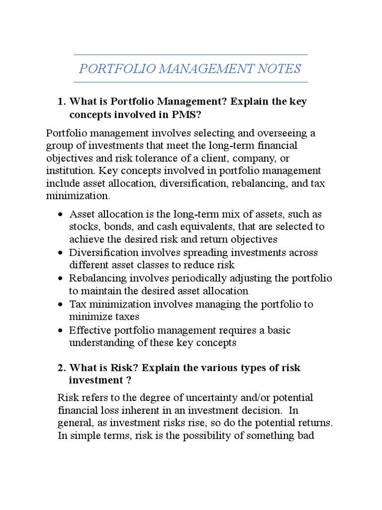 Portfolio Management Essentials Explained | PDF | Financial Risk ...