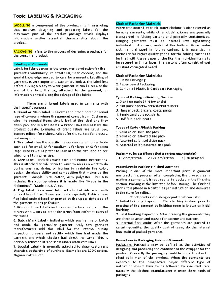 Garment Labeling and Packaging Essentials | PDF | Dress | Clothing