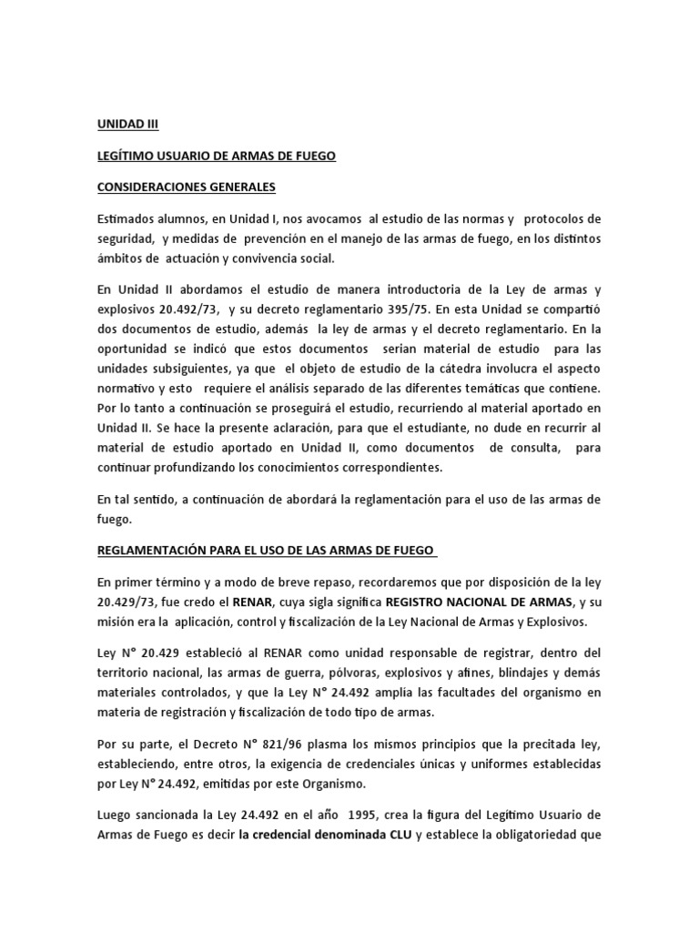 Unidad Iii Ley de Armas PDF Regulación Armas de fuego