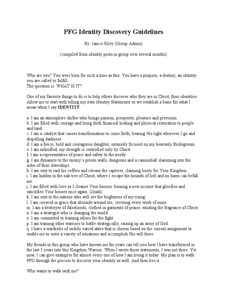 PFG Identity Discovery Guidelines | PDF | Self-Improvement