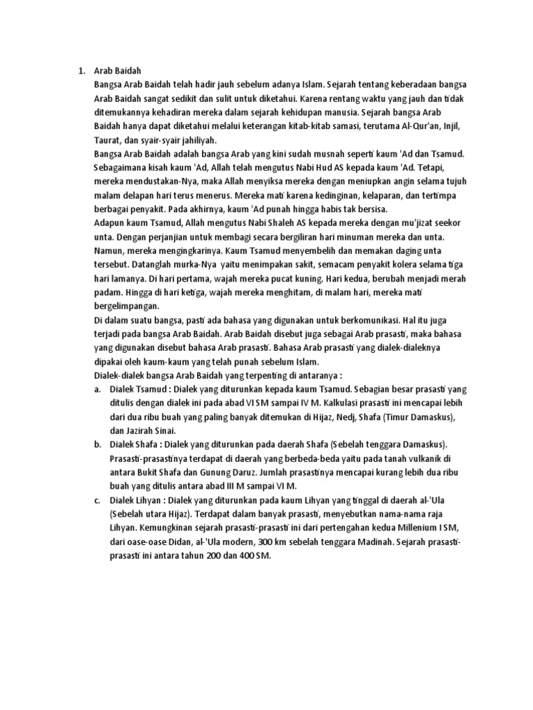 Sejarah dan Dialek Arab Baidah | PDF