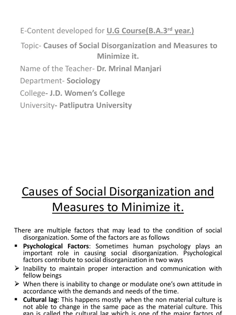 Causes of Social Disorganization Explained | PDF