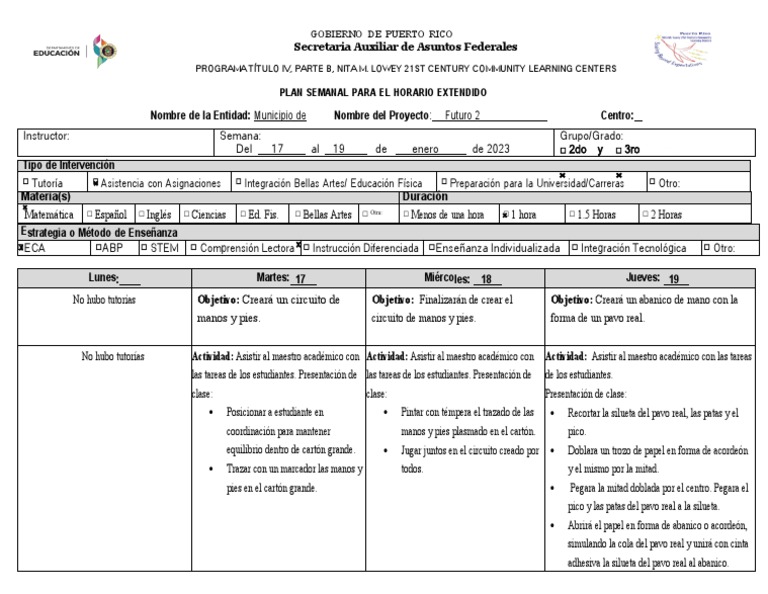 Plan Semanal de Aprendizaje Extendido | PDF | Aprendizaje