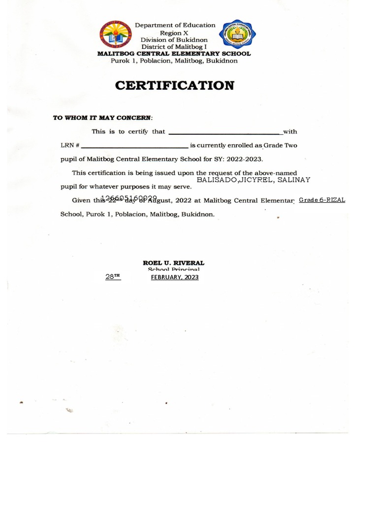 Certification of Enrollment | PDF