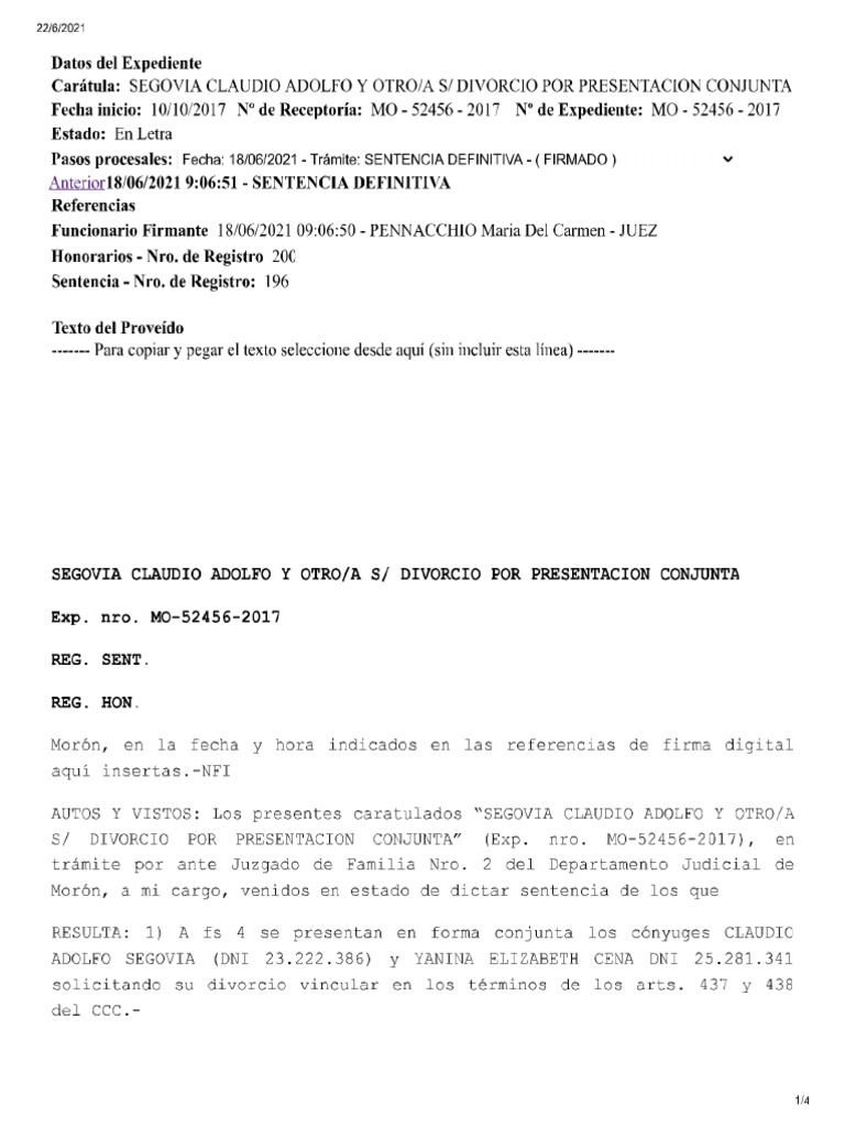 Sentencia de Divorcio | PDF