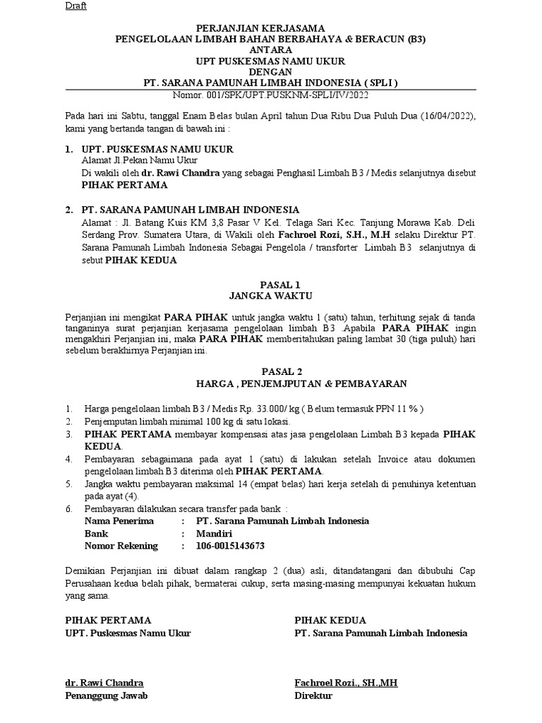 MOU Puskesmas Namu Ukur - SPLI | PDF