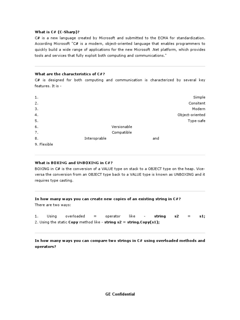 C Sharp Interview Questions And Answers Pdf