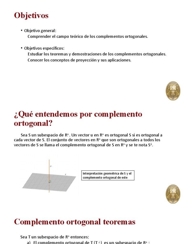 03.1.0.1. Complemento Ortogonal Ejercicios PDF Espacio vectorial