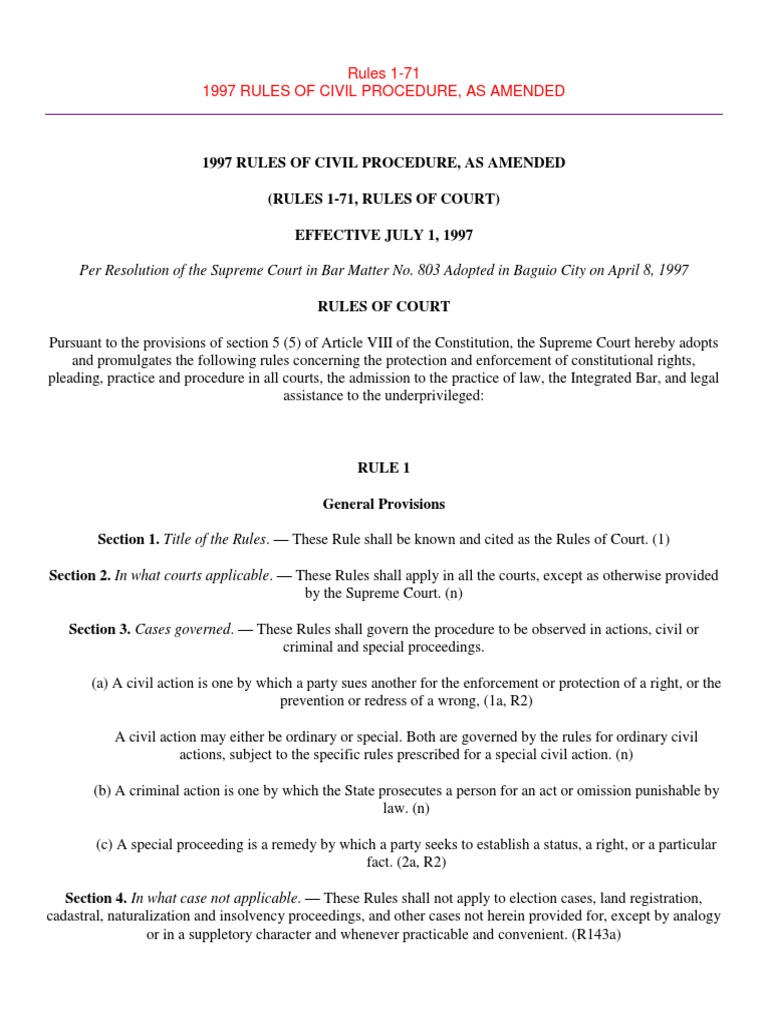 Rules 171 1997 Rules of Civil Procedure, As Amended Pleading Cause Of Action
