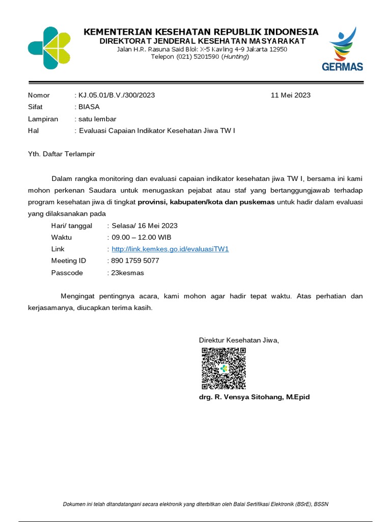 Undangan Evaluasi Capaian TW 1 | PDF