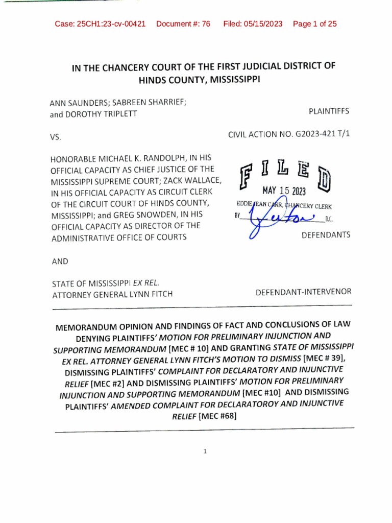 Hinds Chancery Memorandum Opinion PDF