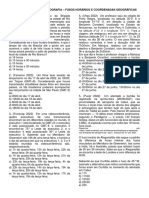 Lista de Exercícios - Cartografia - Fusos Horários - Coordenadas Geográficas