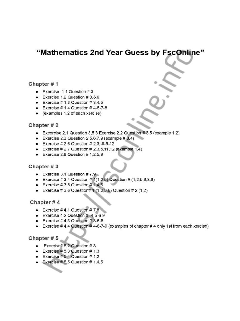 Maths 2nd Year Guess Paper 2022 by PDF