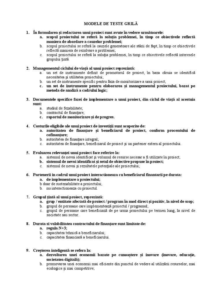 Modele de Test Grila | PDF