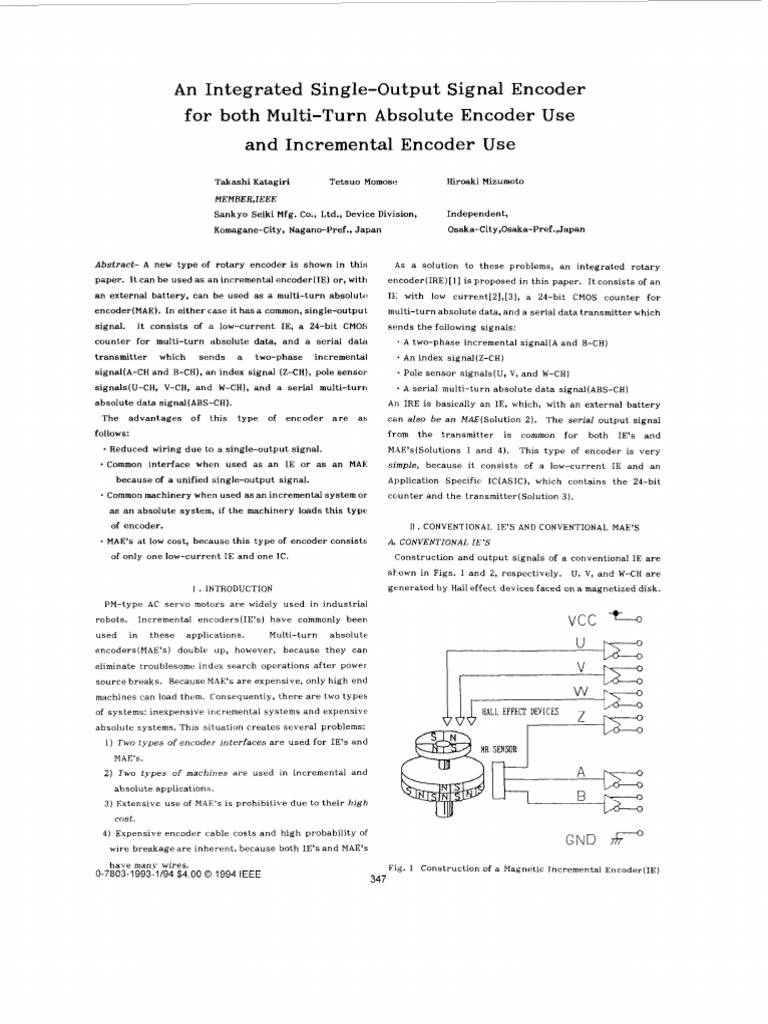 An integrated single output signal encoder for both multi turn absolute