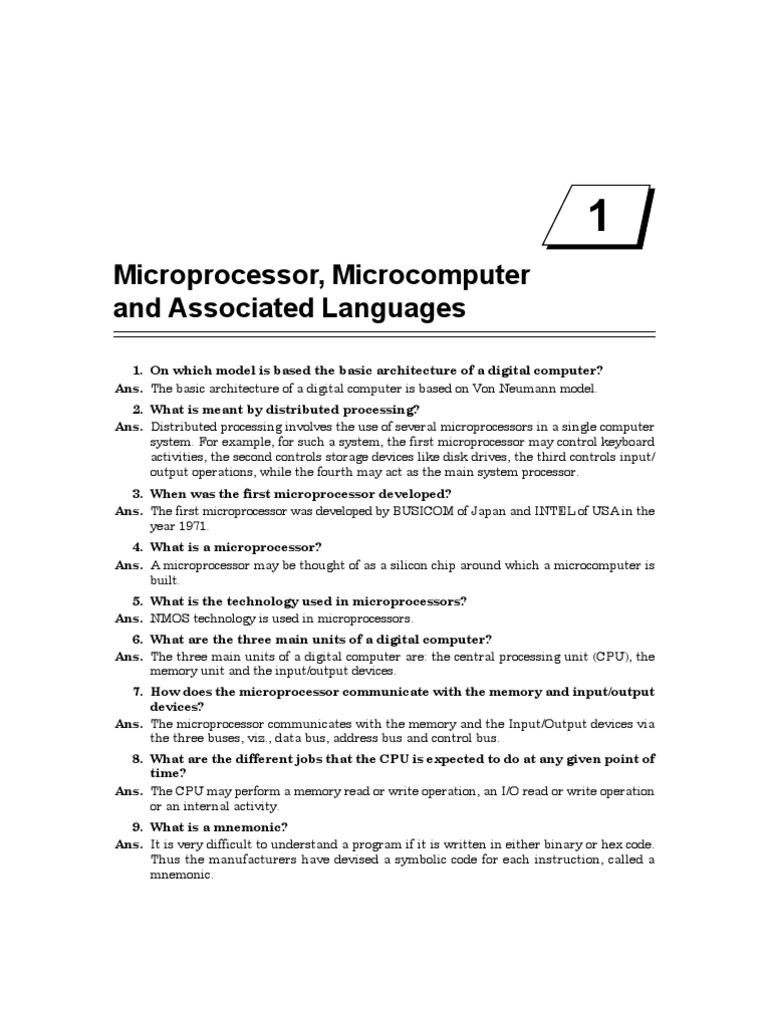 Microprocessor, Microcomputer and Associated Languages 1 | PDF