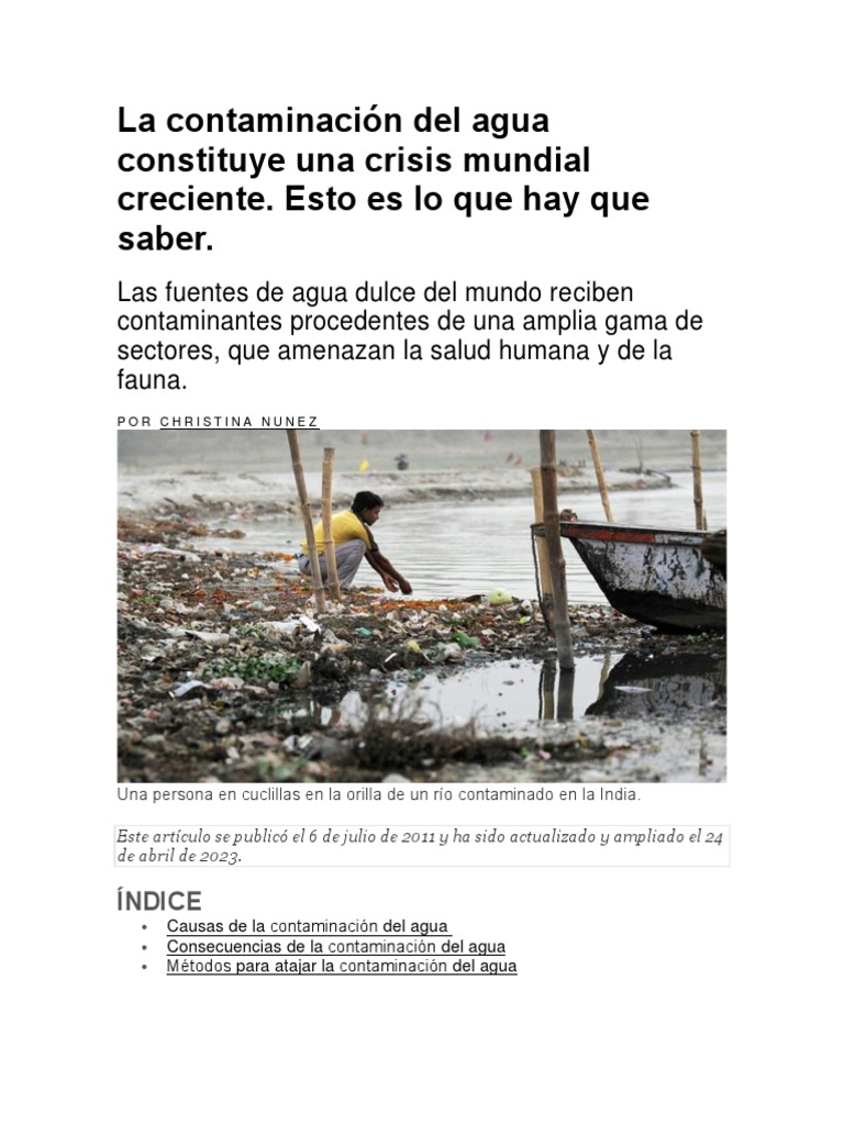 La contaminación del agua constituye una crisis mundial en el mundo | PDF