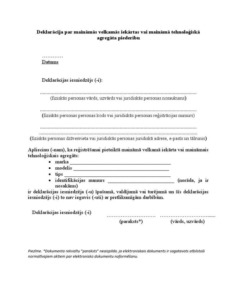 Vtua Deklaracija Iekartas Agregata Piederiba | PDF
