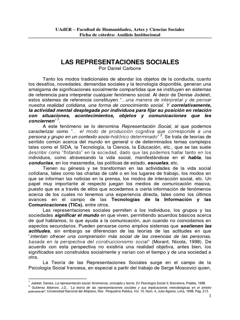 Definición de Representaciones Sociales | PDF | Conocimiento | Pensamiento