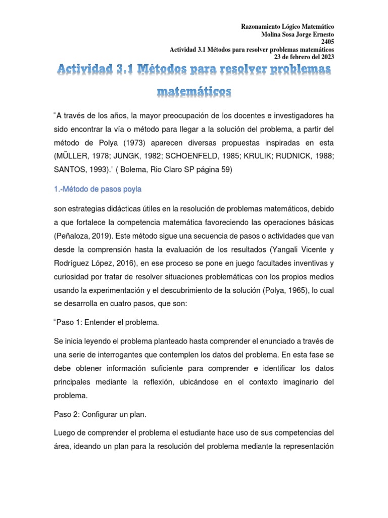 Métodos para Resolver Problemas Matemáticos | PDF | Crecimiento ...