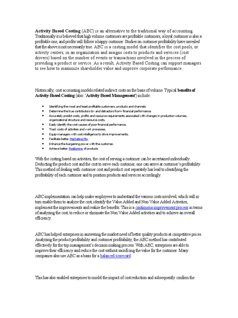 Understanding Activity Based Costing (ABC) | PDF | Business | Leadership