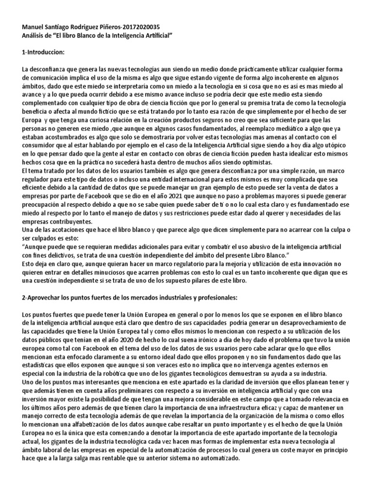 El Libro Blanco de La Inteligencia Artificial Analisis | PDF ...
