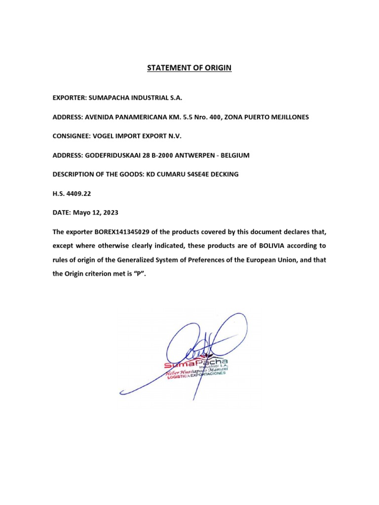 08 Statement of Origin | PDF
