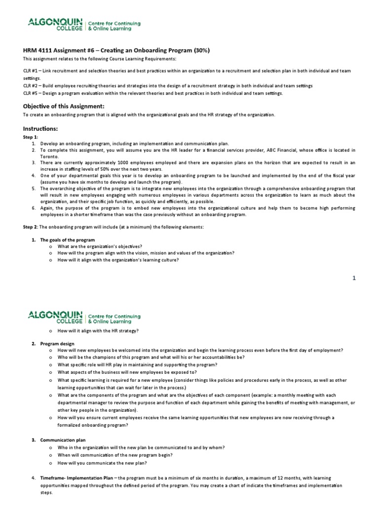 HRM4111 - Assignment 6 - Final - Creating An Onboarding Program | PDF ...