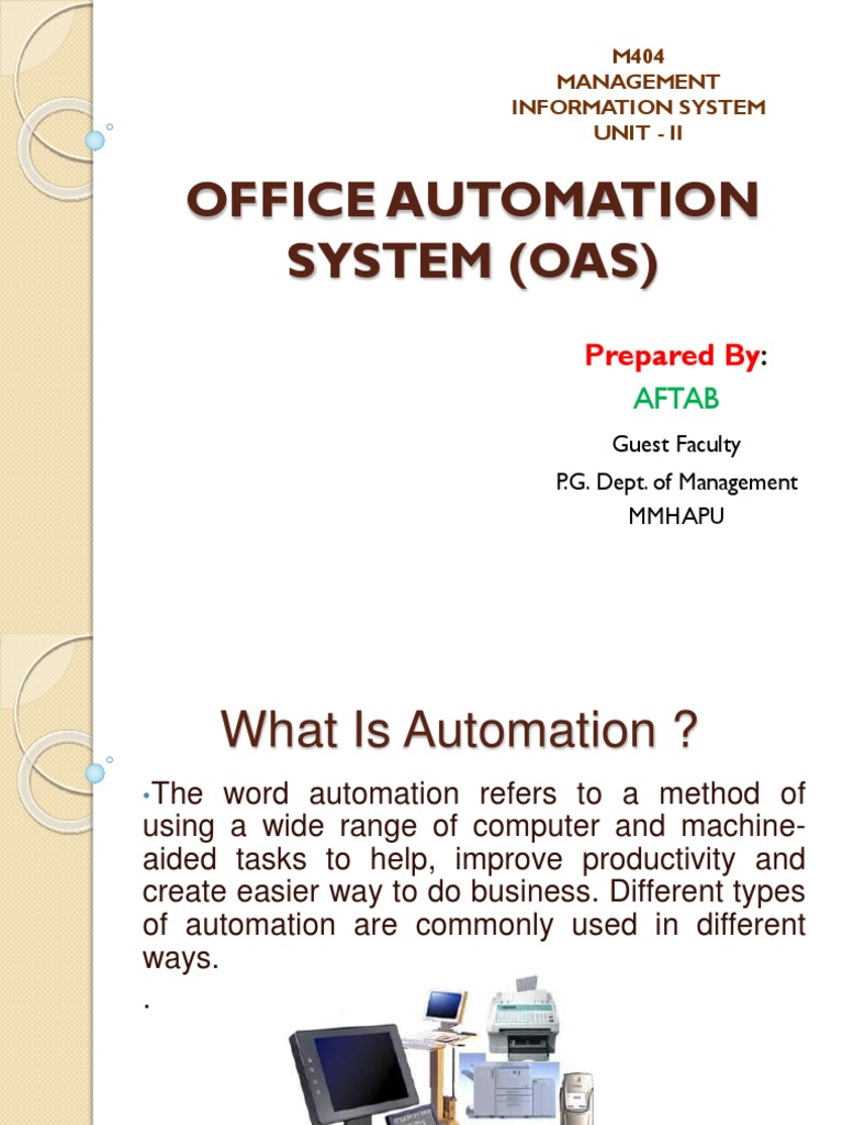 OFFICE AUTOMATION SYSTEM (OAS) Sam 4 Download Free PDF Automation
