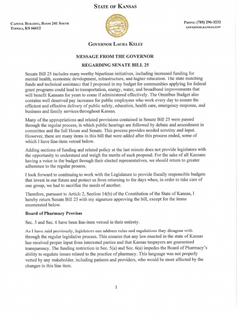 LineItem Veto Message SB 25 PDF