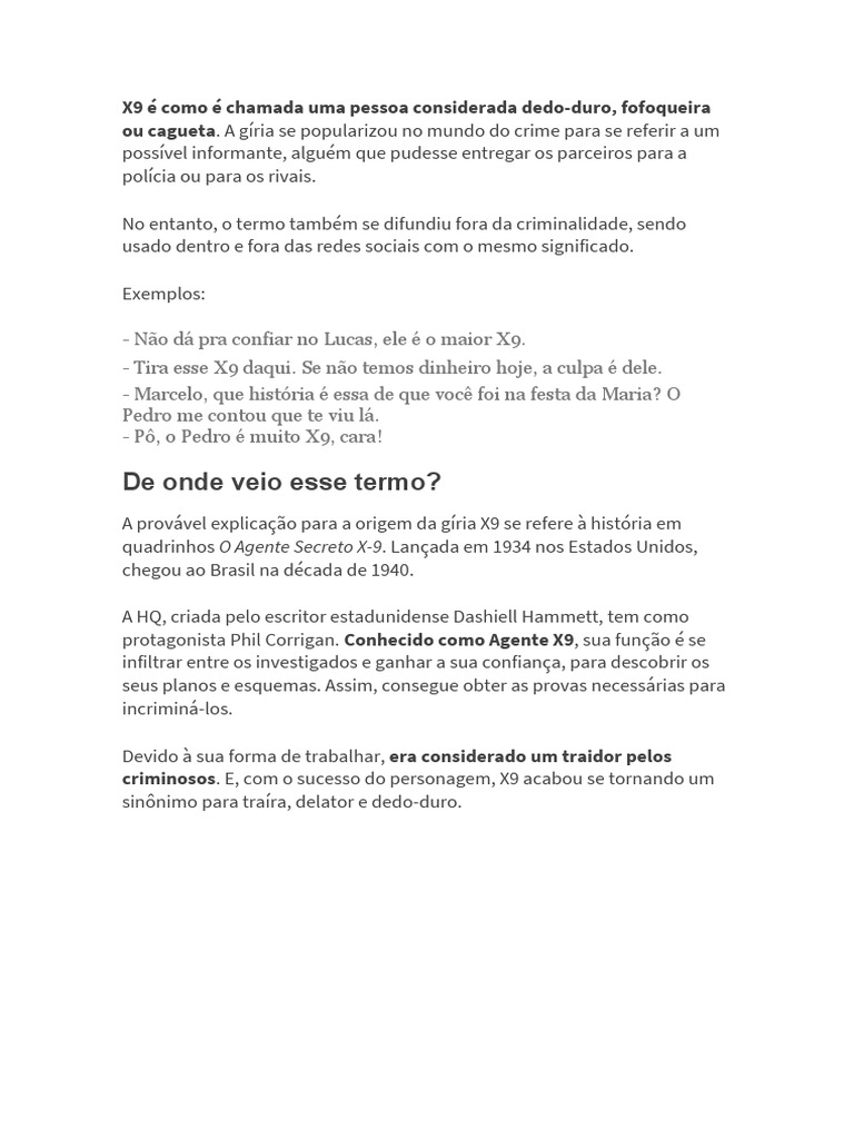 Significado e Origem da Gíria X9 | PDF