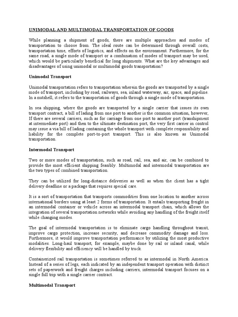 Unimodal vs Multimodal Transport Explained | PDF | Cargo | Transport