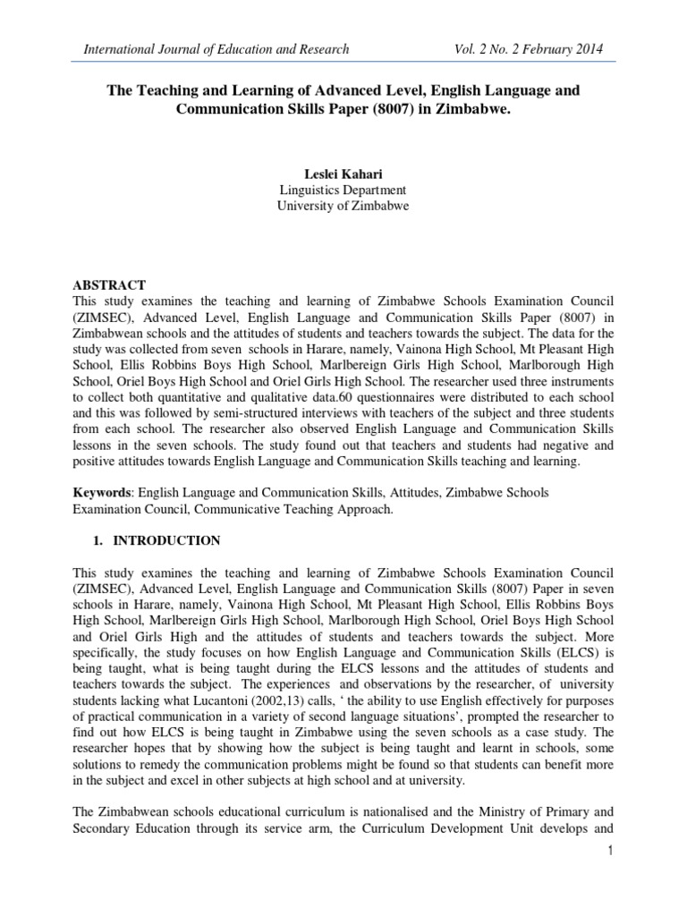 The Teaching and Learning of Advanced Level, English Language and