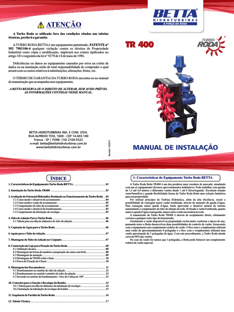 Manual Instalação TR400 Download grátis PDF Bomba
