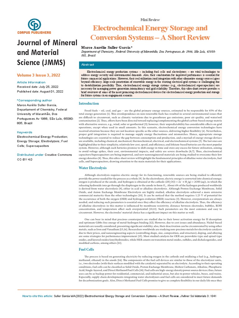 Electrochemical Energy Storage and Conversion Systems - A Short Review ...