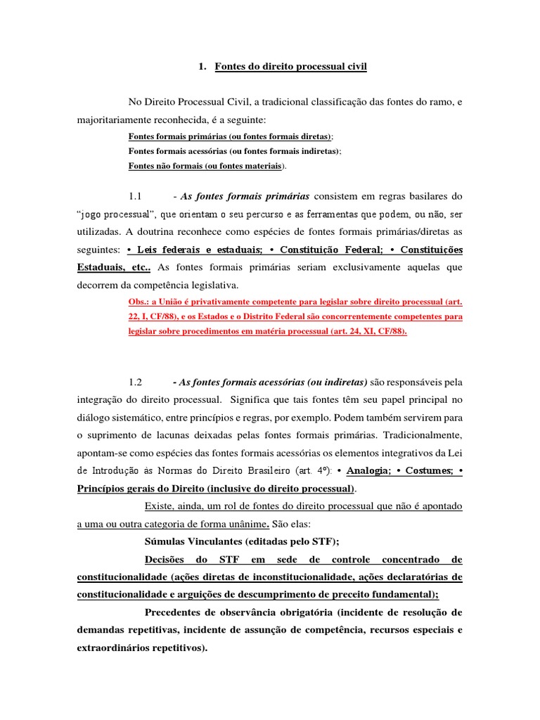 Fontes do Direito Processual Civil | PDF | Processo civil | Direito ...