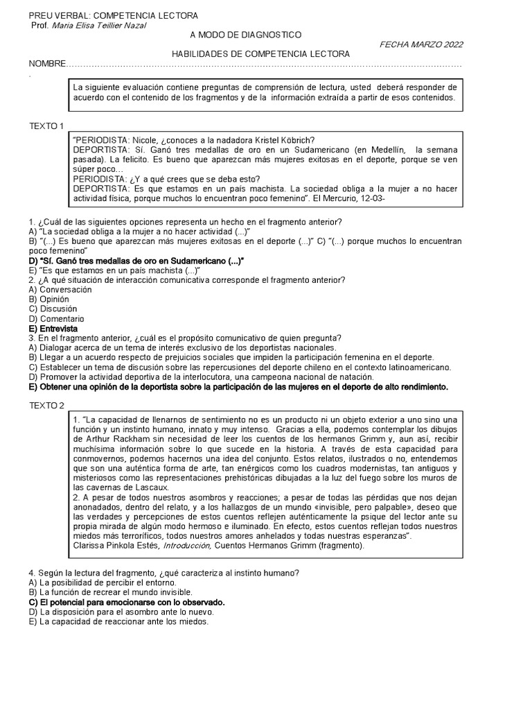 Evaluación de Competencia Lectora | PDF | Filosofía | Ciencia y matemáticas