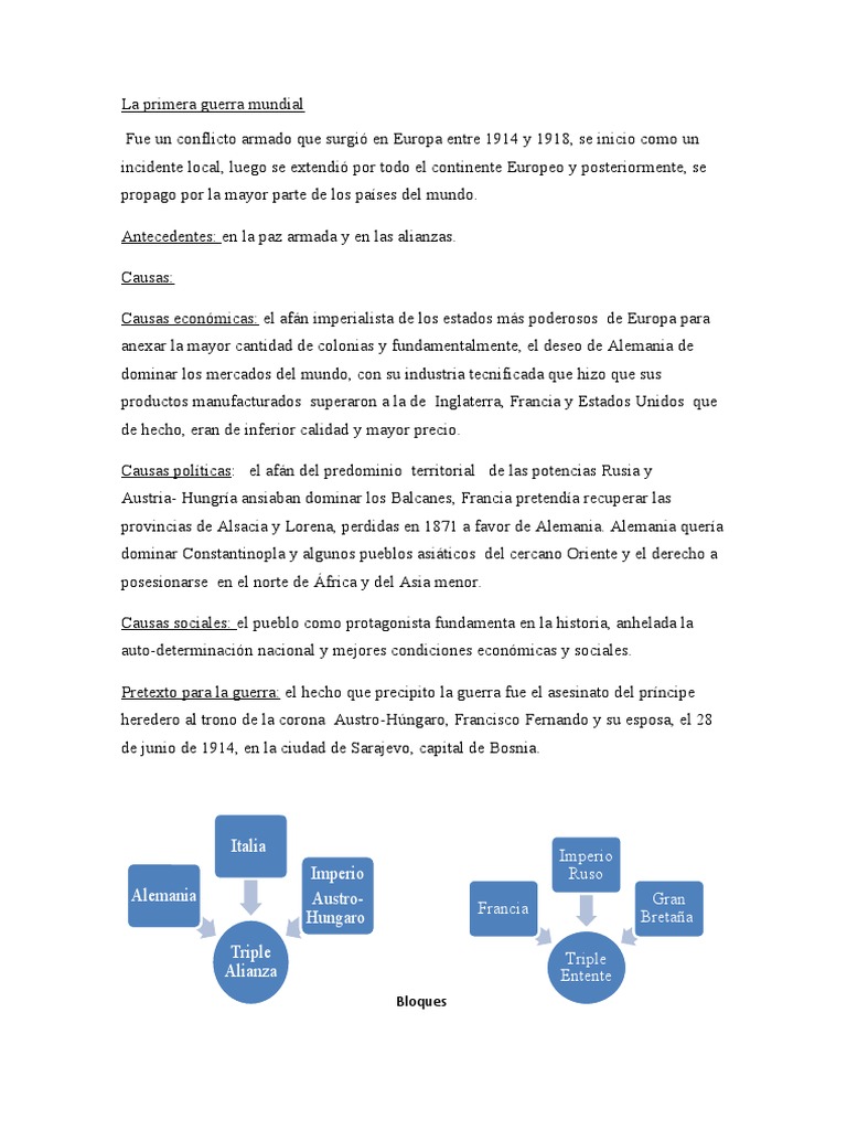 Causas y Consecuencias de la PGM | PDF | Primera Guerra Mundial ...