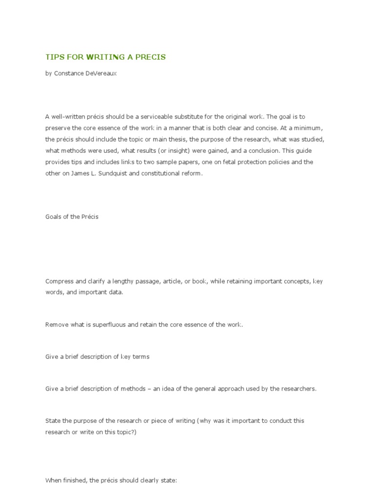 Essential Tips for Writing a Précis | PDF | Sentence (Linguistics ...